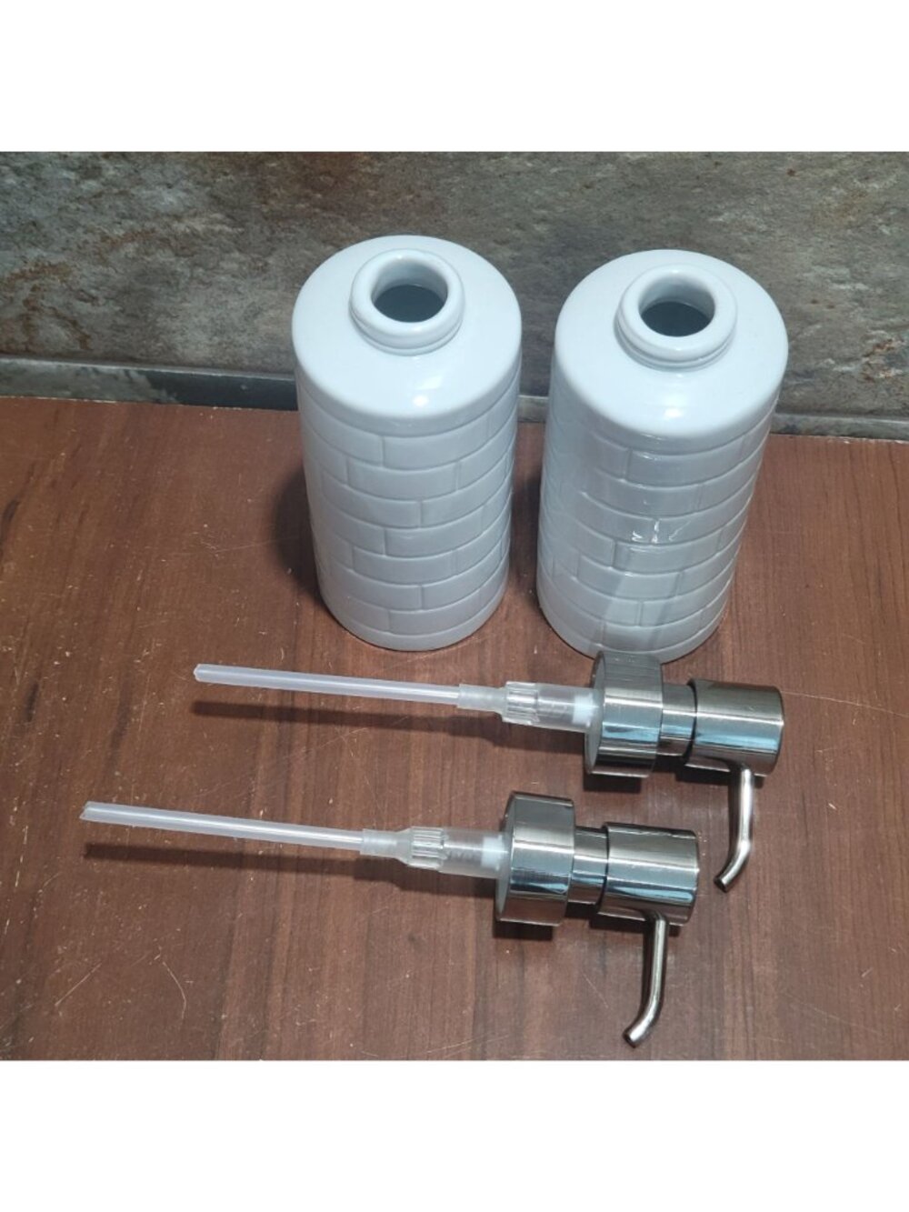 Threshold White Ceramic Soap Dispenser Set 2pc Subway Tile Brick Pattern Chrome - Picture 7 of 8
